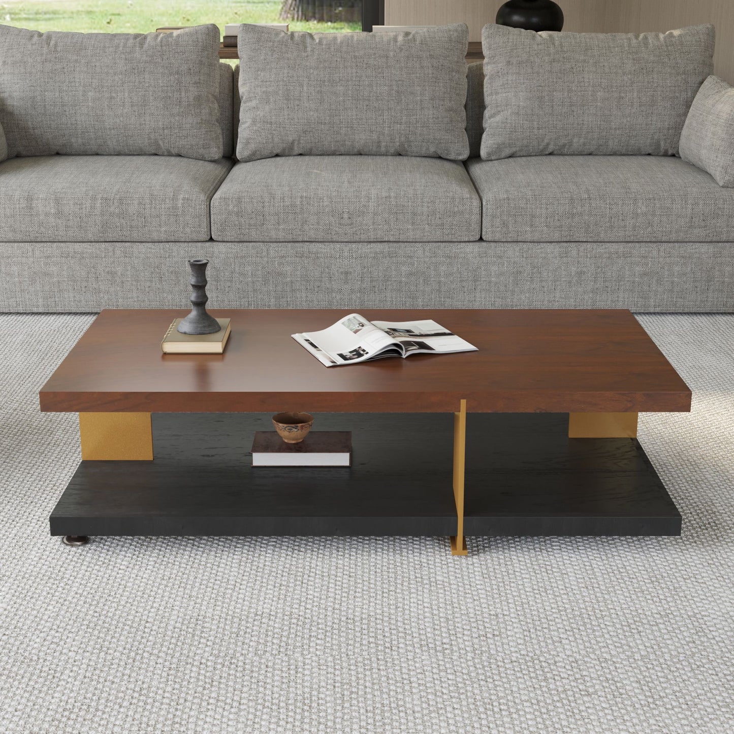 Modern Dual-Tone Coffee Table with Storage Shelf