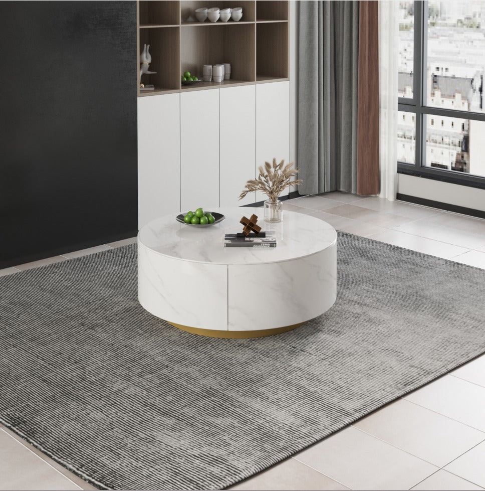 Modern Marble-Top Round Coffee Table with Hidden Storage