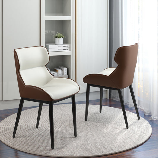 Modern Upholstered Dining Chairs (Set of 2) – Fiber Leather, High-Density Foam & Metal Legs