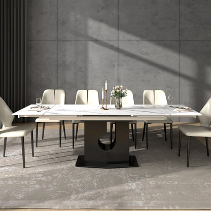 Luxury Extendable Sintered Stone Dining Table – Modern Marble Look with Metal Base (Seats 6–10)