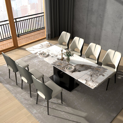 Luxury Extendable Sintered Stone Dining Table – Modern Marble Look with Metal Base (Seats 6–10)