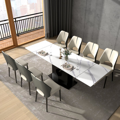 Luxury Extendable Sintered Stone Dining Table – Modern Marble Look with Metal Base (Seats 6–10)