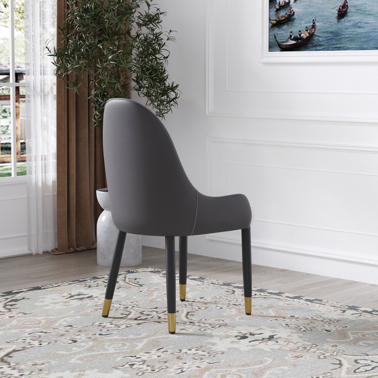 Modern Elegance Dining Chair Set – 2pcs, Fiber Leather with Gold Legs