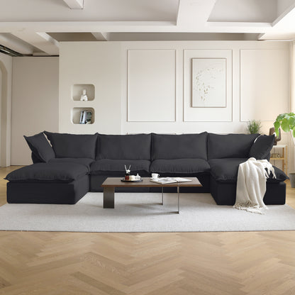 Luxora Sky Classic Linen Cloud Sofa – 6-Piece U-Shaped Modular Set (2 Ottomans, 2 Middles, 2 Arms)