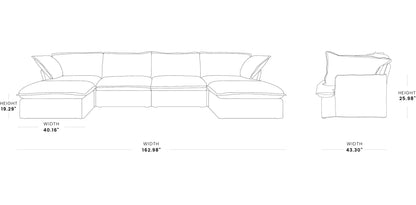 Luxora Sky Classic Linen Cloud Sofa – 6-Piece U-Shaped Modular Set (2 Ottomans, 2 Middles, 2 Arms)