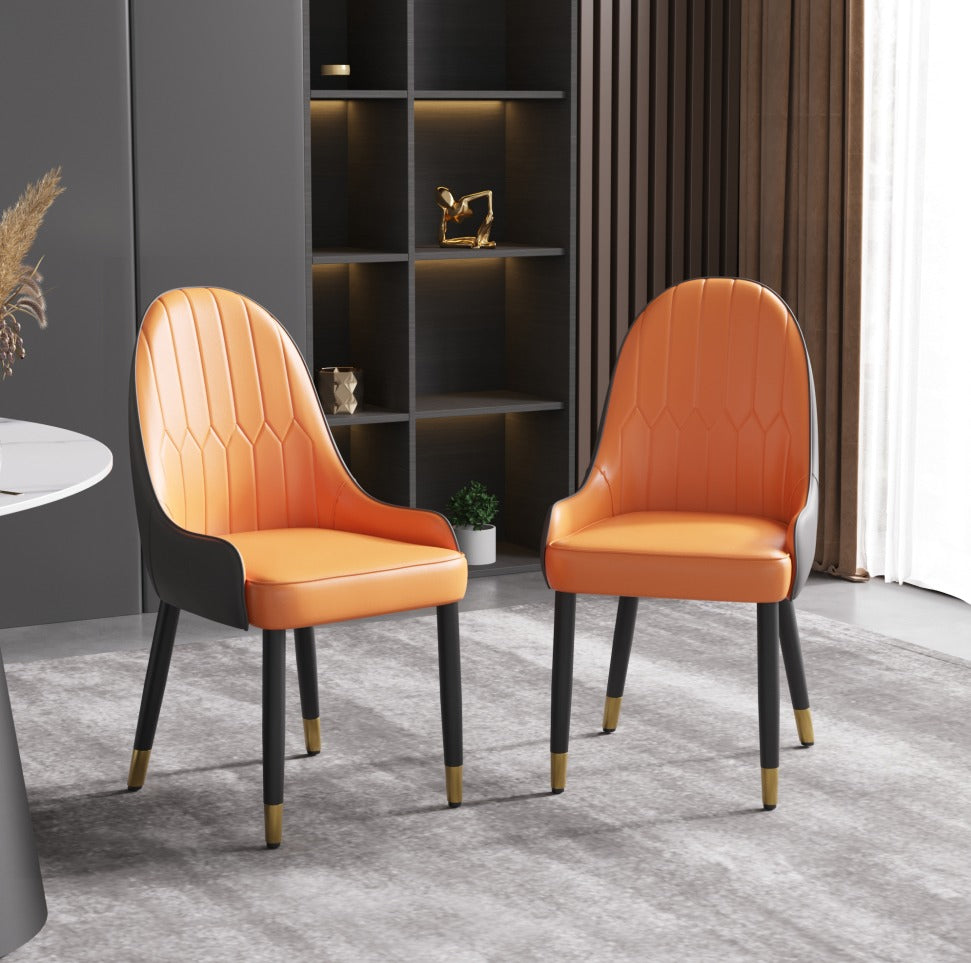 Modern Elegance Dining Chair Set – 2pcs, Fiber Leather with Gold Legs