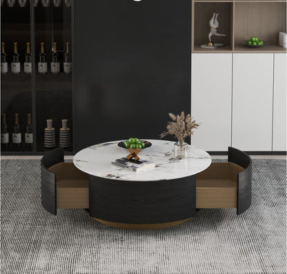 Modern Marble-Top Round Coffee Table with Hidden Storage