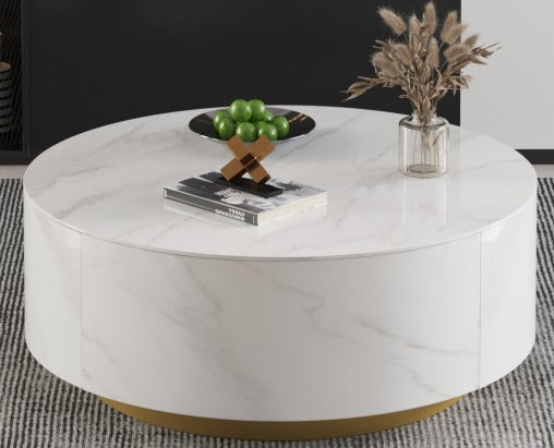Modern Marble-Top Round Coffee Table with Hidden Storage