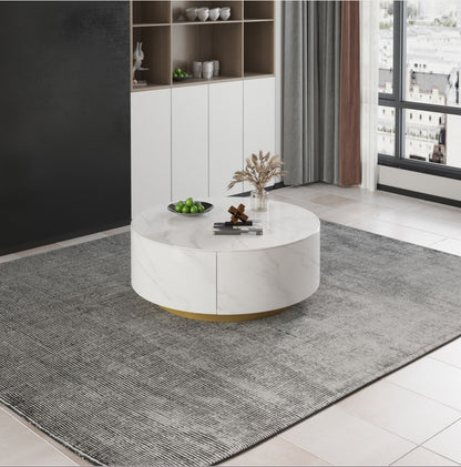 Modern Marble-Top Round Coffee Table with Hidden Storage