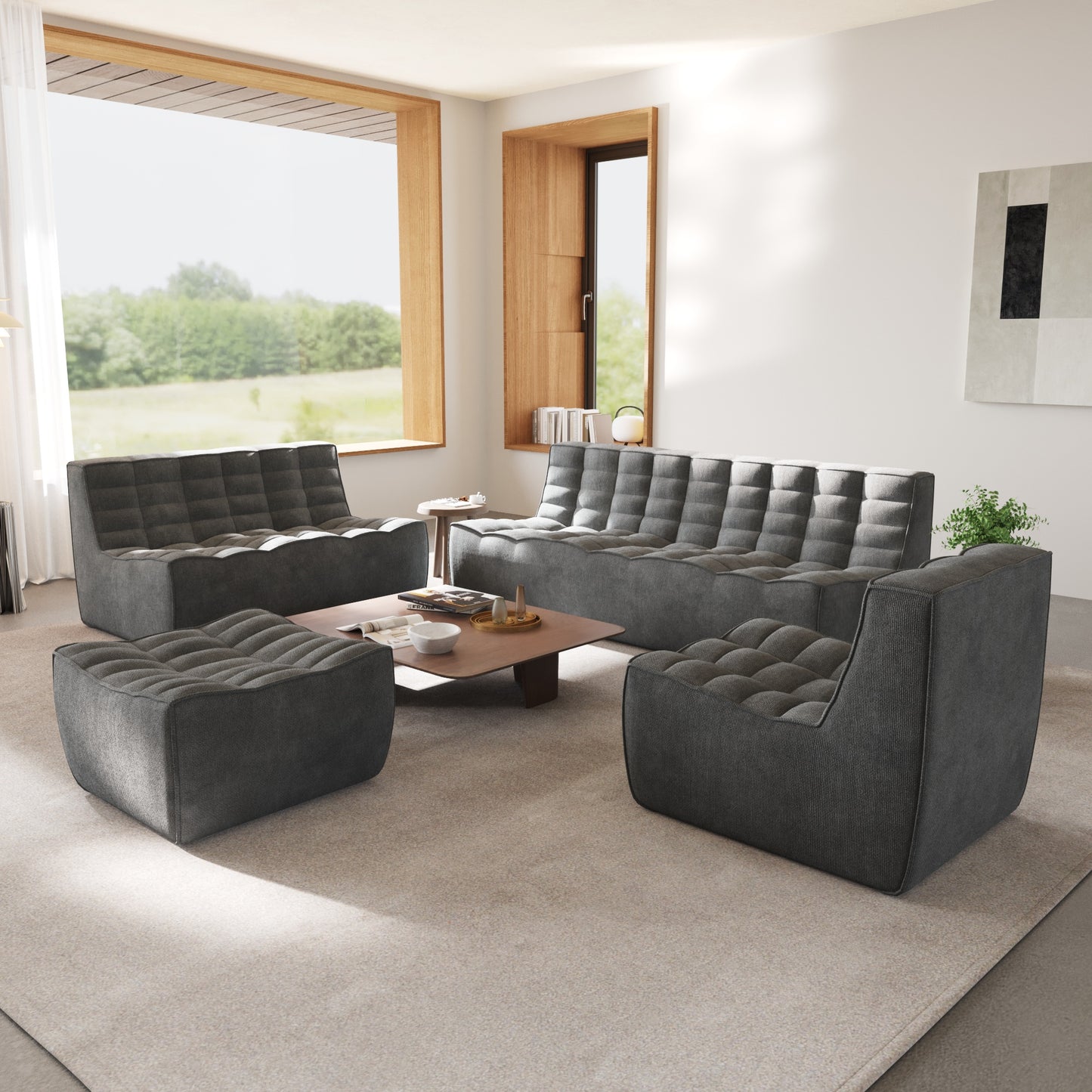Modern 4-Piece Luxury Living Room Set – Sofa, Loveseat, Chair & Ottoman