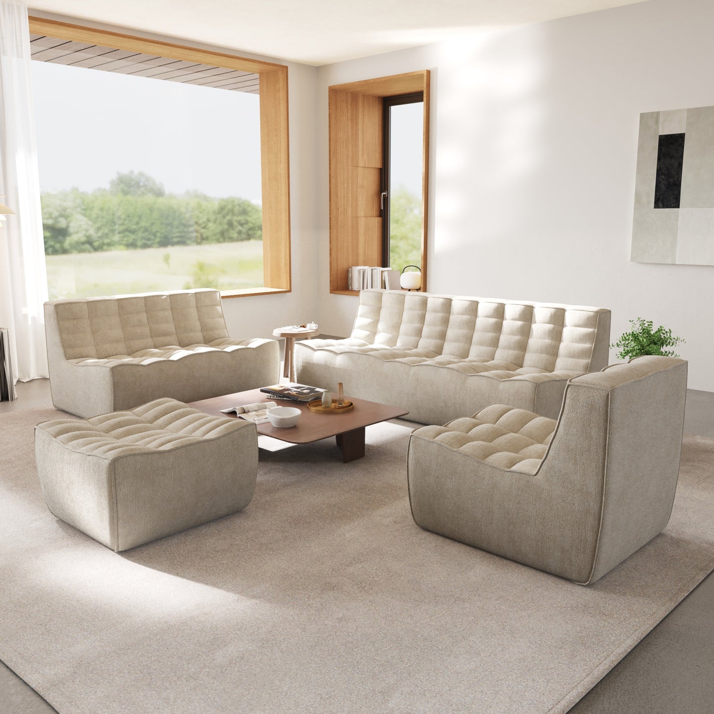 Modern 4-Piece Luxury Living Room Set – Sofa, Loveseat, Chair & Ottoman
