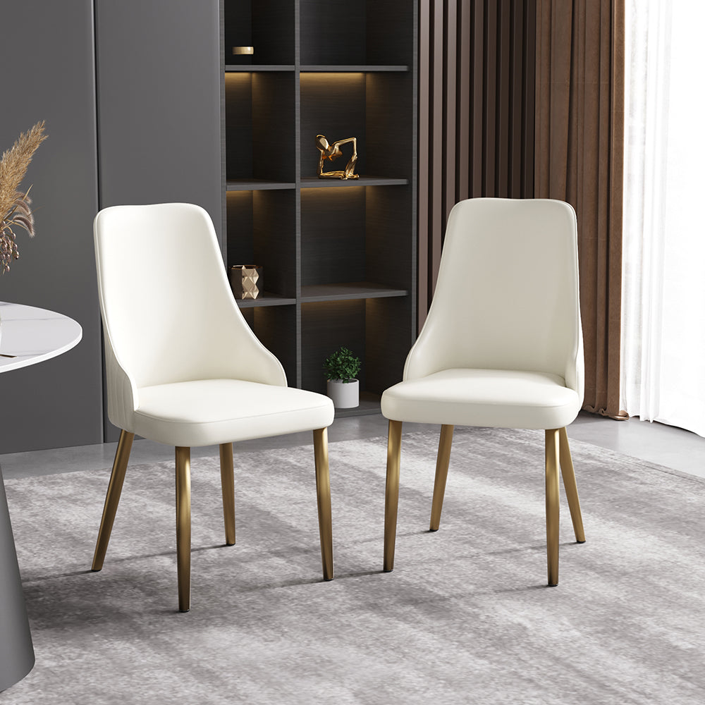 Modern Luxury Dining Chair Set (2 pcs) – Fiber Leather + High-Density Foam + Gold Metal Legs