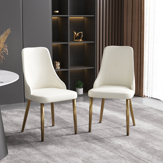 Modern Luxury Dining Chair Set (2 pcs) – Fiber Leather + High-Density Foam + Gold Metal Legs