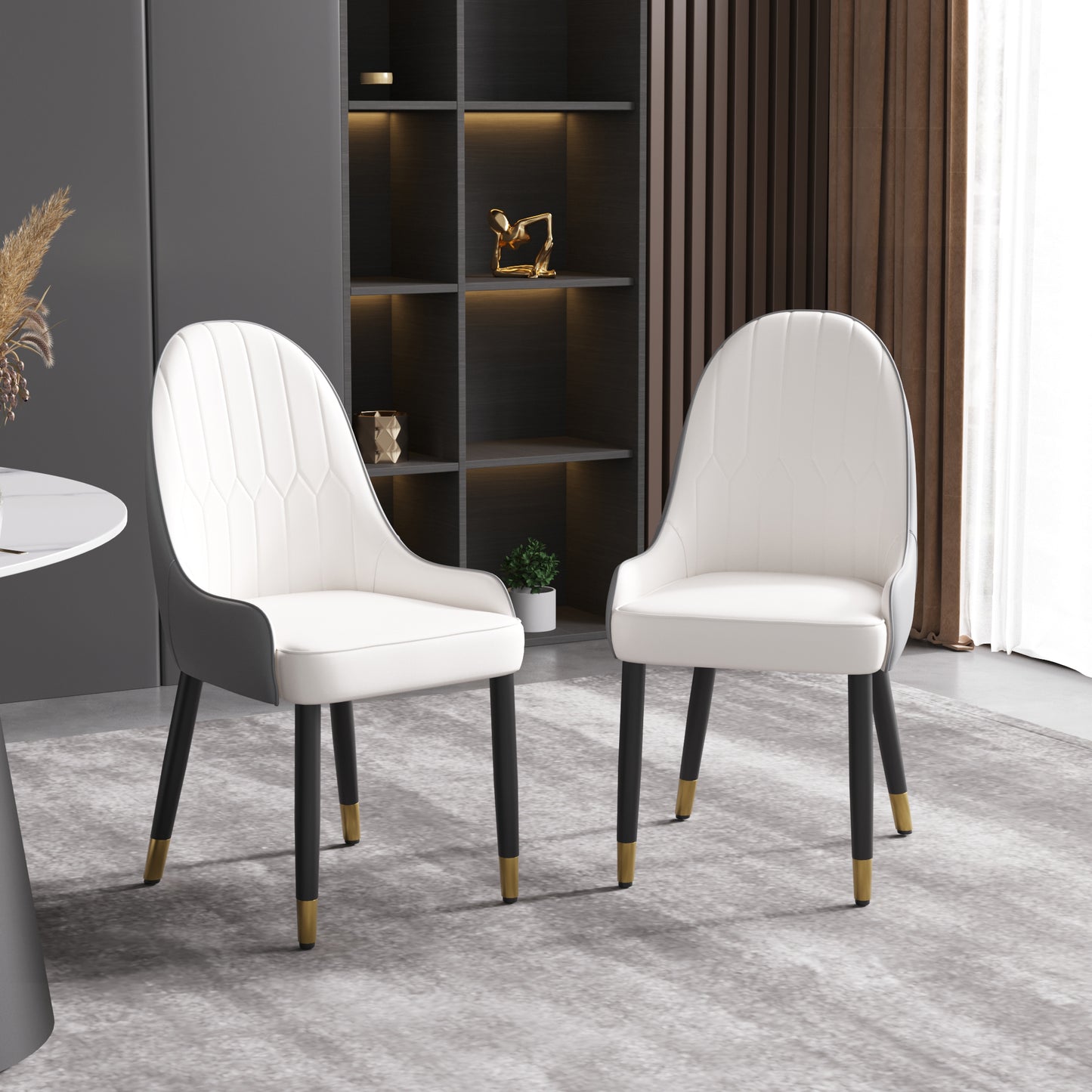 Modern Elegance Dining Chair Set – 2pcs, Fiber Leather with Gold Legs